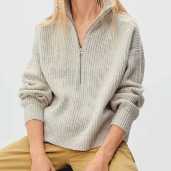 Everlane The Felted Merino Half-Zip Sweater in Heathered Oat - Picture 1 of 11